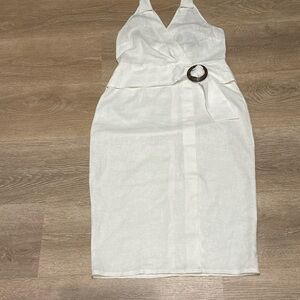 ASOS White Midi Dress with Statement Ring Belt Size 6